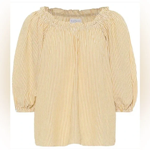 VELVET Briella Woven Striped Puff Sleeve Top, Size XS - Picture 4 of 11